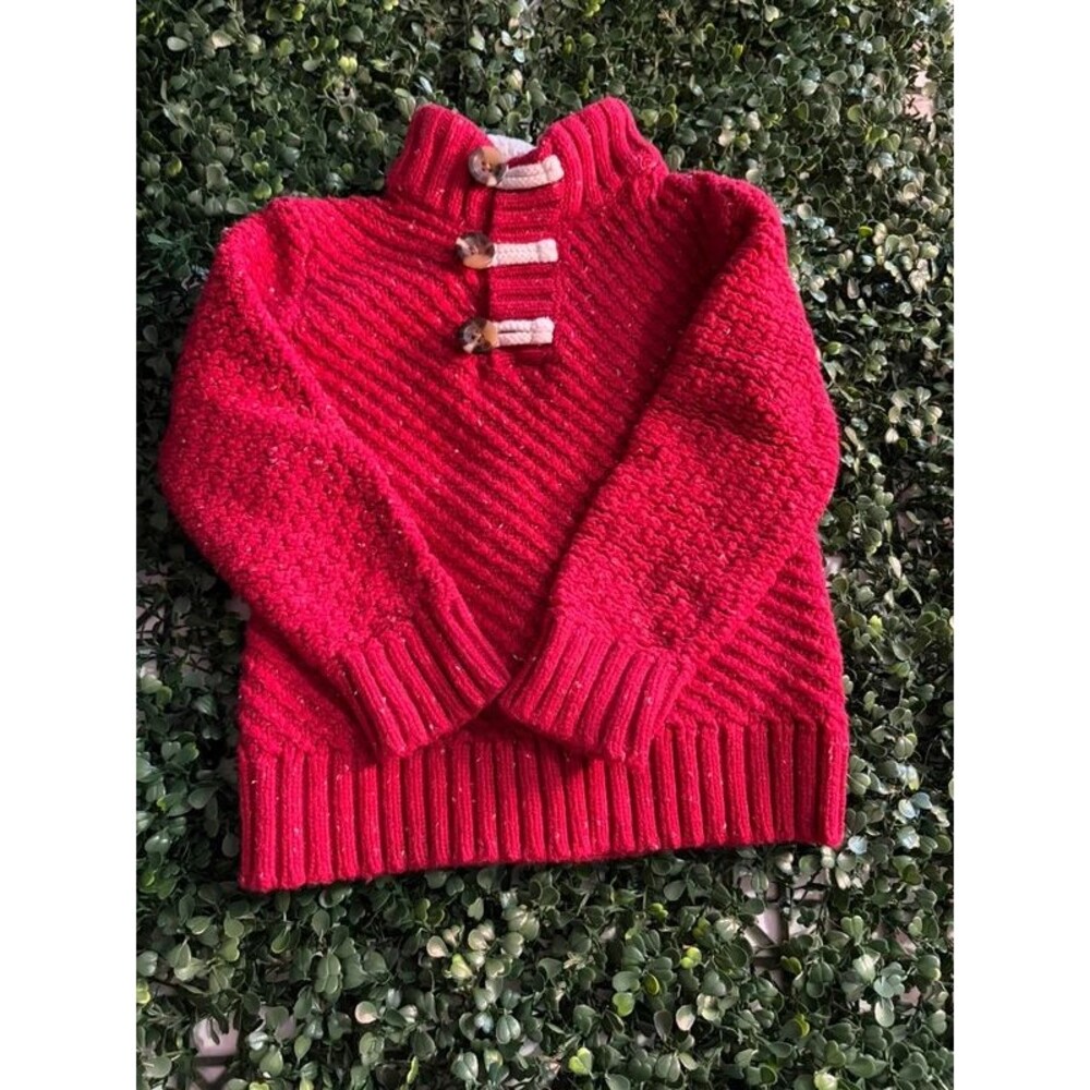 🎄 Cute Cat & Jack Red Holiday Sweater Cable with Cozy Fleece Collar - 3T